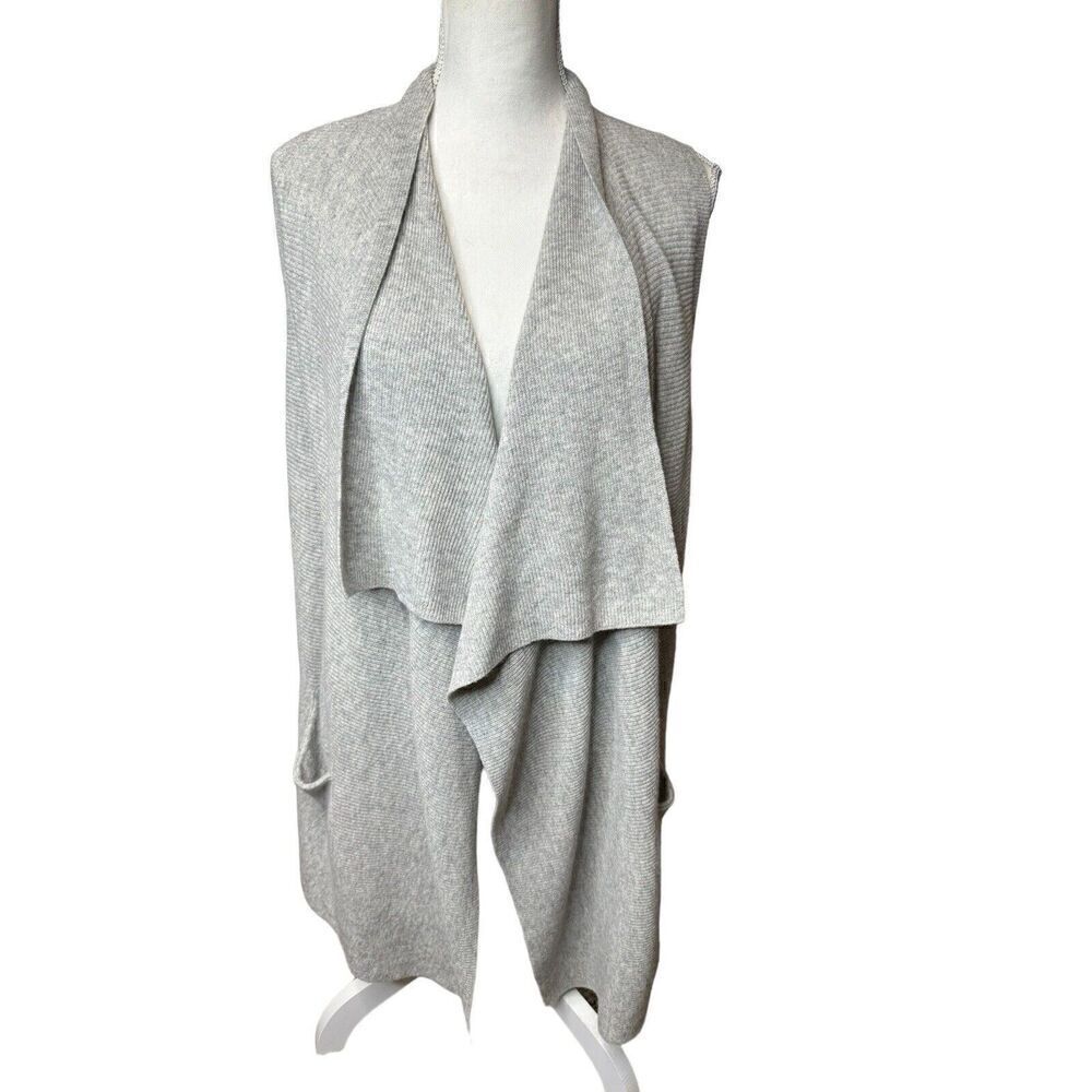 Vince Sweater Vest Women’s Heather Gray 100% Cashmere Wool Long Open Front Sz M